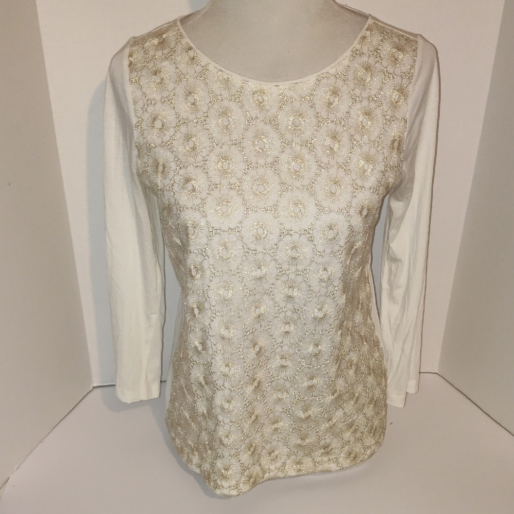 J Crew Floral Lace Overlay Womens Size Small Dainty Feminine Boho Chic White